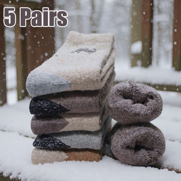 5 Pairs New Warm Winter Women Solid Super Thick Men Merino Wool Socks Snow Outdoor Terry Sock Size 36-42_desvips.com