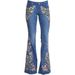 Women's Embroidered Flared Pants Slim Washed Floral Pattern Blue Jeans Casual High-Waisted_desvips.com