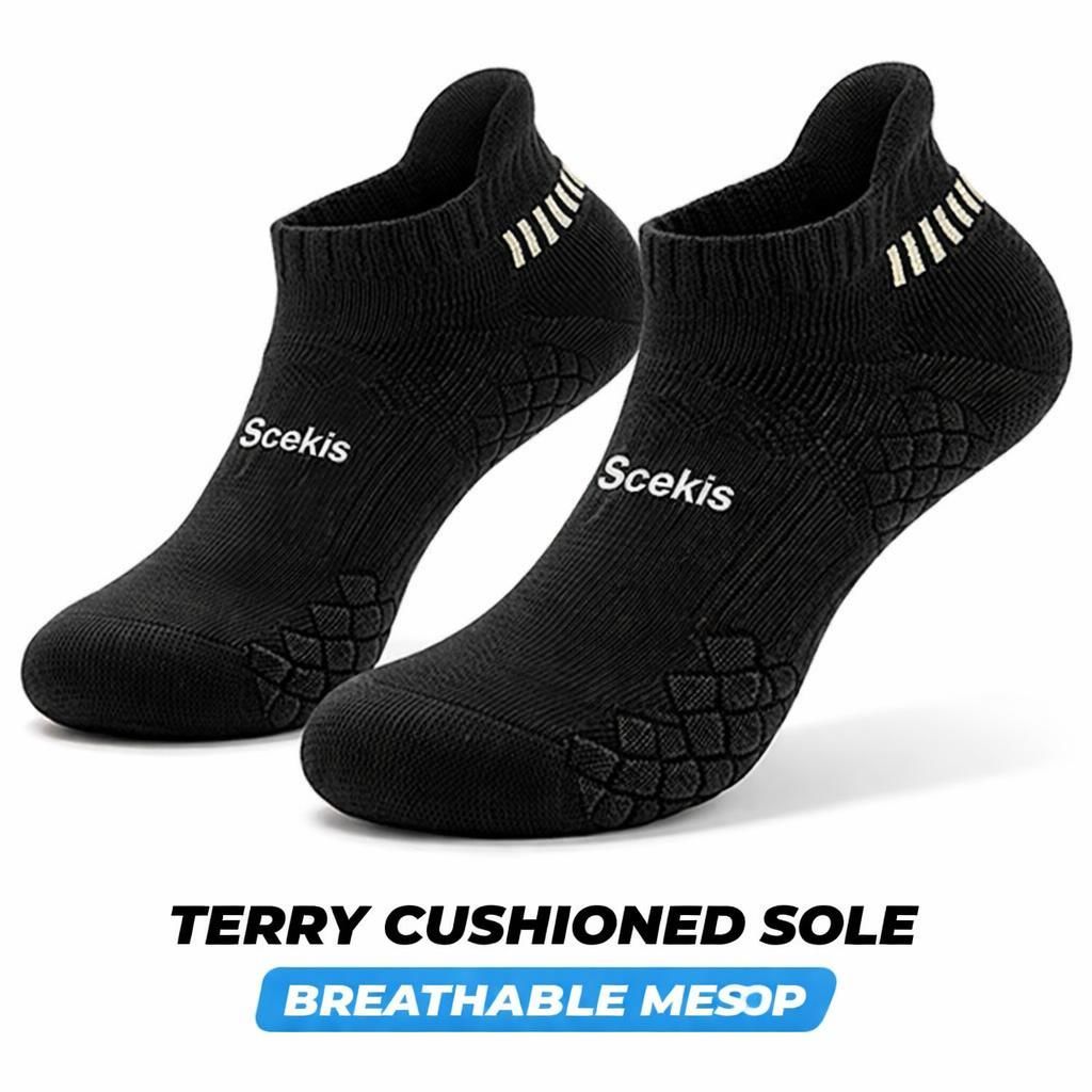 Mens Running Ankle Socks Terry Cushioned Moisture Wicking Low Cut Anti Blister Comfort 6 Pairs Athletic Socks_desvips.com