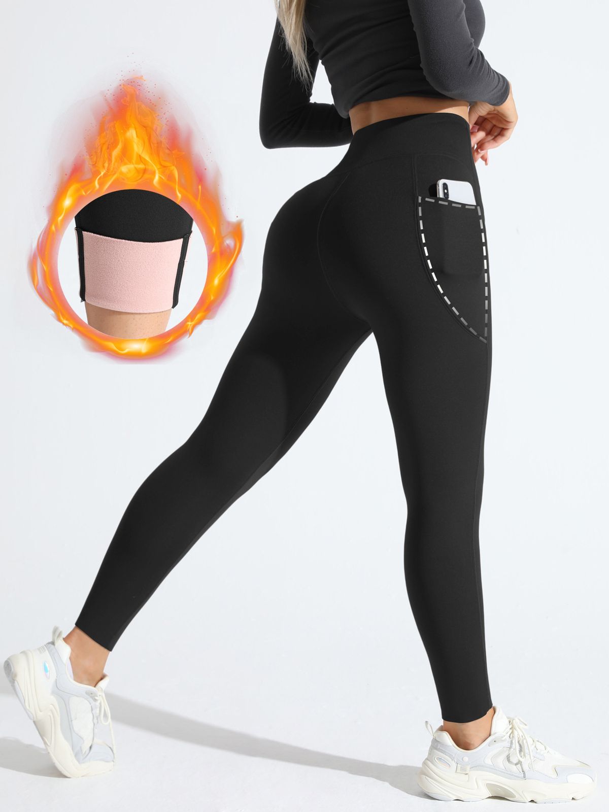 Women's High-Waisted Fleece Lined Yoga Pants Tummy Control Warm Comfortable Autumn Winter Long Pants With Side Pockets European American Style_desvips.com