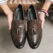 Loafers Soft Pointed Toe Animal Print Mens Leather Shoes Height Increasing Male Casual Shoe With Tassels Moccasin In_desvips.com