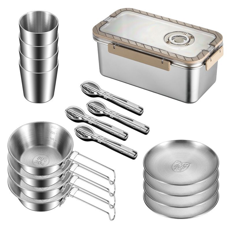 304 Outdoor Stainless Steel Tableware, Camping Equipment, Gift Set, Portable Travel Picnic_desvips.com