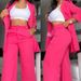 women's casual pink sportswear set loose fit side slit wide leg pants two piece outfit for autumn_desvips.com