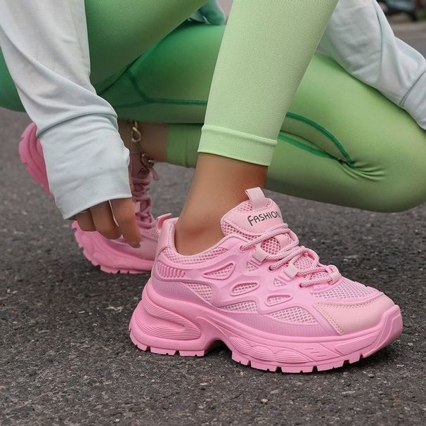 2024 Autumn New Dad Korean Edition Round Head Thick Bottom Increased Casual Lace Sports Women's Shoes Trendy_desvips.com