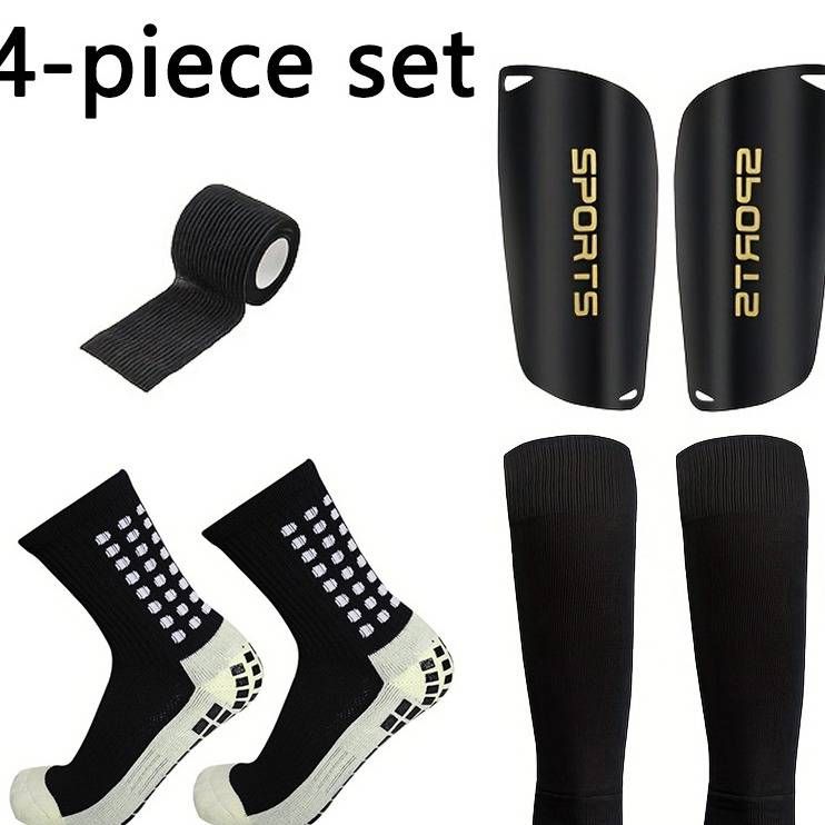 Sports & Outdoor 4-Pack Soccer Socks Set - Thickened Anti-Slip Football Socks For Men & Women For Training & Matches (Black/White/Red, Size 38-43)_desvips.com
