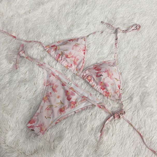 Letter Tie Triangle BIKINI Two-Piece Bikini Personality Beach Photo Swimsuit_desvips.com