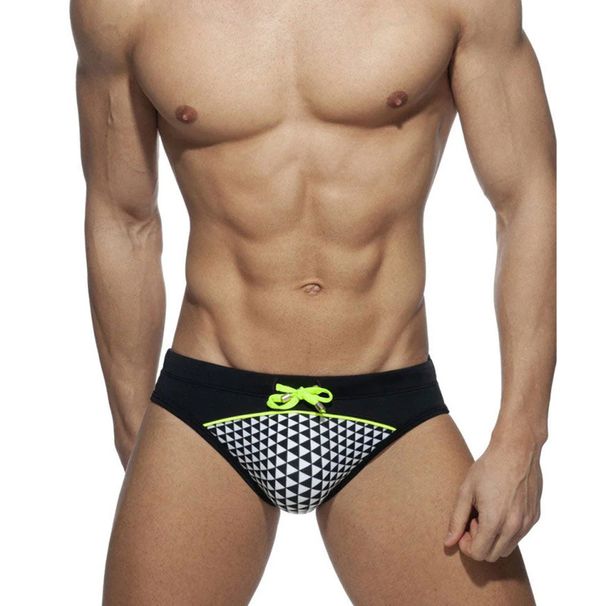 Men's Low-Rise Bikini Swim Briefs - Fashion Checkered Print With Drawstring Waist Youth Trendy Swimwear For Beach & Pool_desvips.com