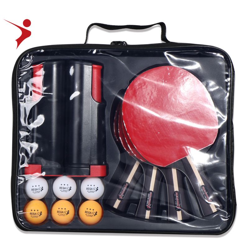 Telescopic Black Four Rackets Six Balls Net Frame Set Table Tennis Racket_desvips.com