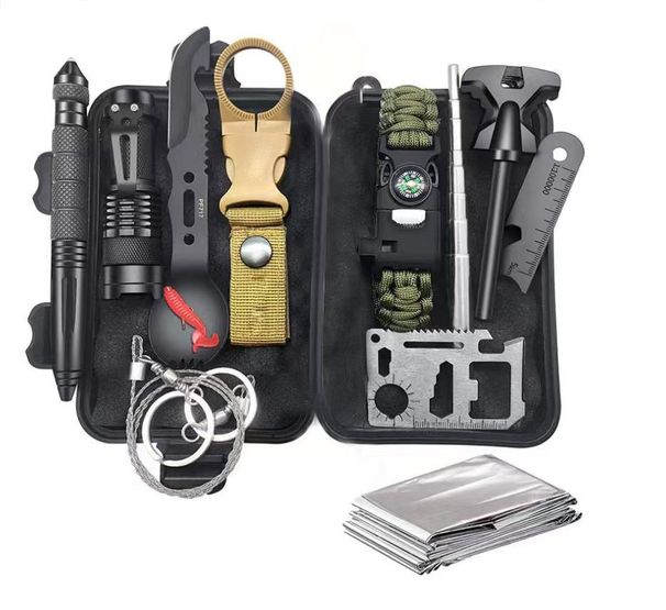 Wilderness survival gear 13 outdoor multifunctional tool set adventure self-defense first aid supplies_desvips.com