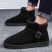 Men's Buckle Strap Genuine Leather Snow Boots - Winter Slip-Resistant Slip-On Shoes With Plush Lining For Ultimate Warmth_desvips.com