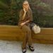 Women's Clothing New Arrival Half Sleeve Shirt Simple Brown Two-Piece Casual Loosen Pants Set_desvips.com