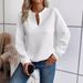 Women's Clothing solid color deep V neck splicing long sleeved women's casual sweatshirt_desvips.com