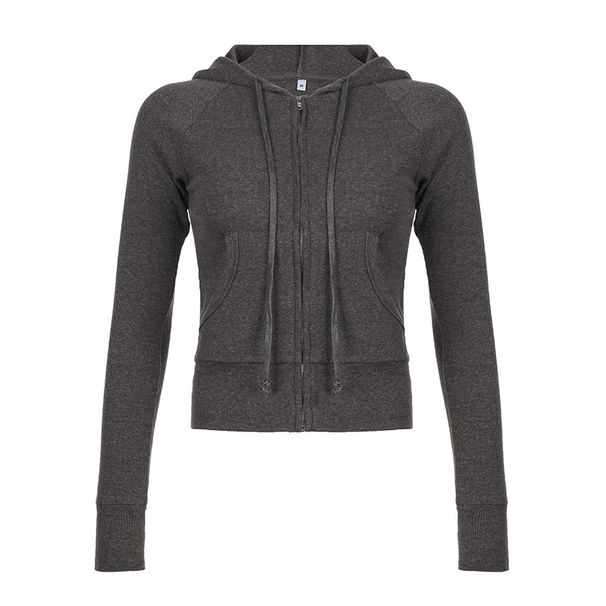 European American Style Autumn And Winter New Hooded Sweatshirt, Fashionable Casual Zip-up Cardigan Top, Solid Color_desvips.com