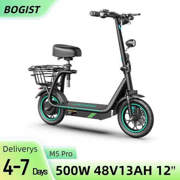 BOGIST M5 Pro 12 Inch Electric Scooter with Seat and Cargo Carrier - 500W Motor 13Ah 48V Battery_desvips.com