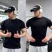 Spring Summer Men's Heavyweight Patchwork Short Sleeve Anti-Wrinkle High Elasticity Firm Fit Running Training Sports_desvips.com