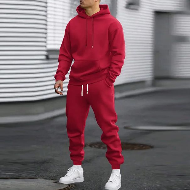 Sports Clothing Spring And Autumn Men's Casual Sports Suit Solid Color Hoodie And Waist Pants Sweater Suit_desvips.com
