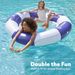 Inflatable Blue Striped Double Swimming Ring With Net Tanning Lounge Chair Sunbathing Outdoor Water Adult Coke Cup Double Lying Ring Chair_desvips.com