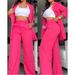 Women's Elegant Solid Color Slit Lapel Suit with Pockets Straight Leg Pants Two Piece Suit (No Vest)_desvips.com