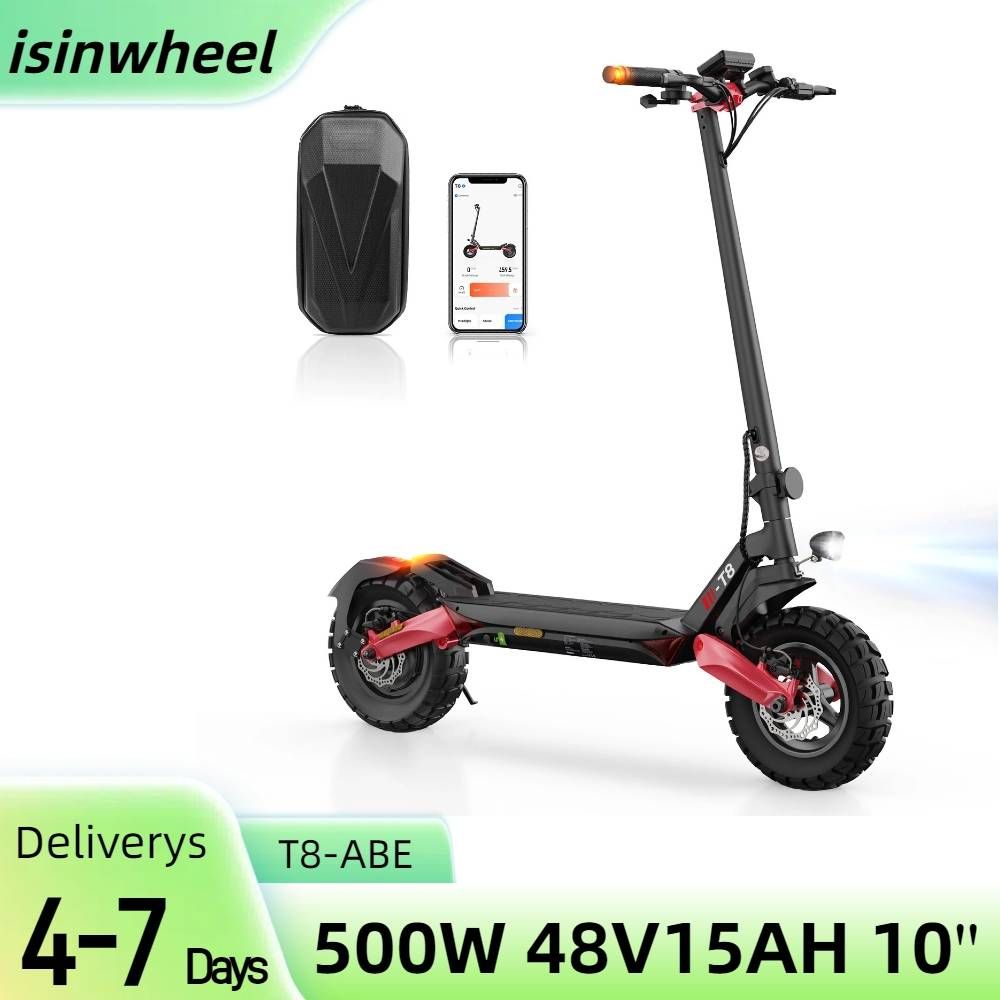 isinwheel T8 ABE Electric Scooter 15Ah 48V 500W Motor 10in Folding Moped Electric Scooter 80-100KM Mileage_desvips.com