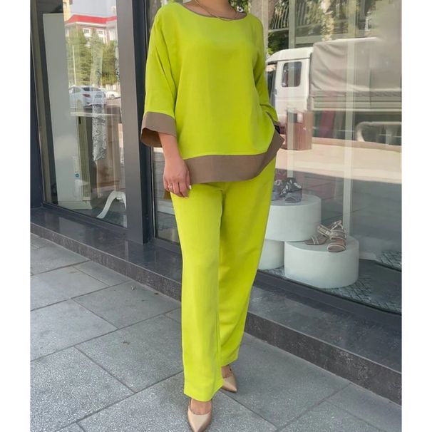 Women's Clothing loose large size casual round neck top shirt straight pants suit_desvips.com