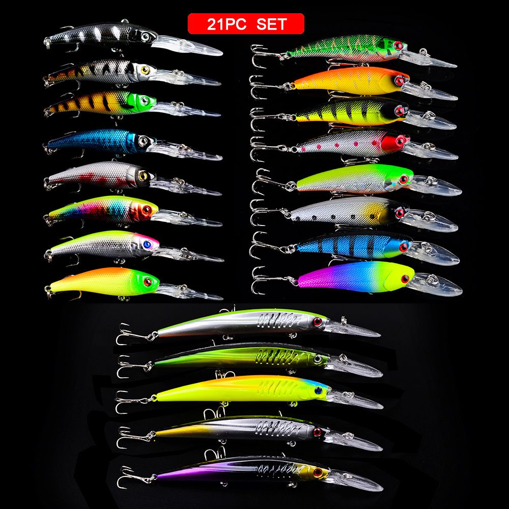 21 Lure Fishing Set Mixed Pack Hard Bait Approximately 255g Freely Matchable For Bass And Perch DWMI023_desvips.com