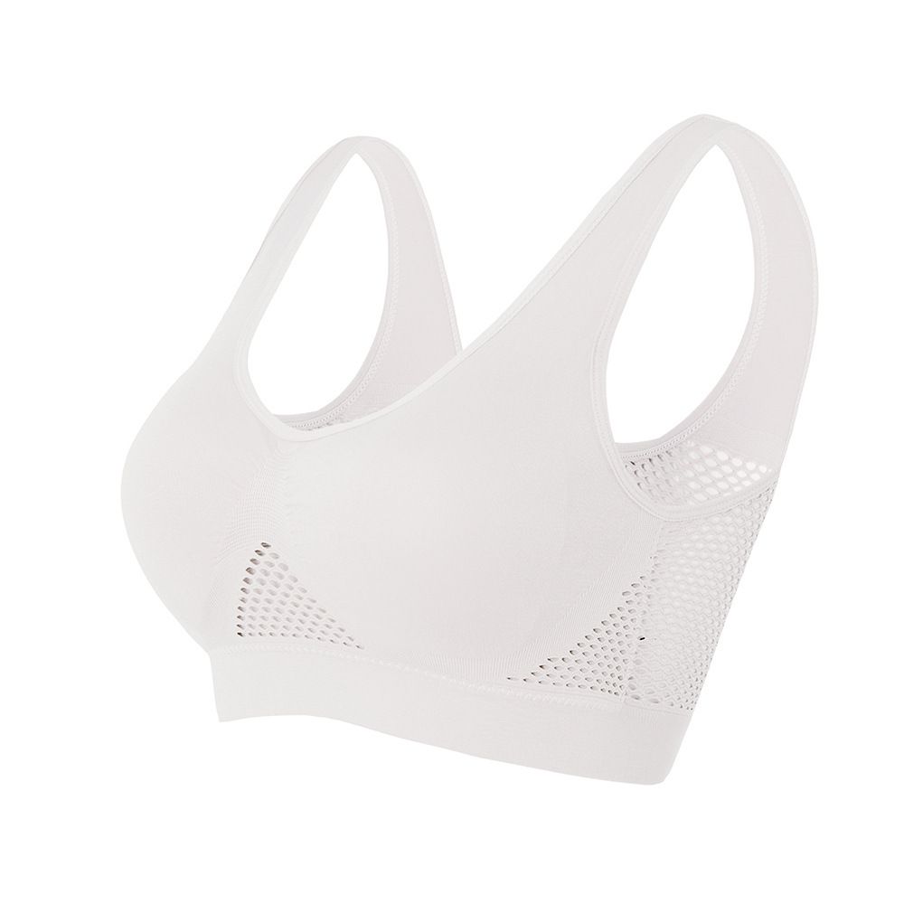 Breathable Underwear, Plus Size, No Wires, No Traces, Cut-out Grid, One-piece Bra, Thin Sports Yoga Bra_desvips.com