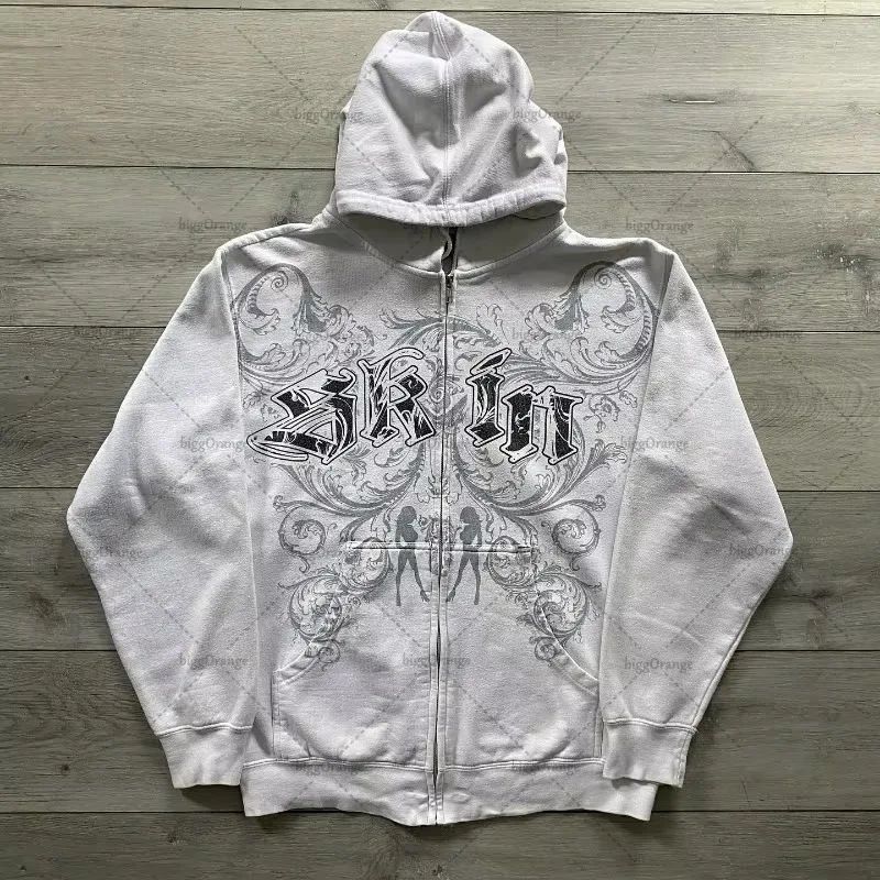 Zipper Hoodie Cool Internet Celebrity Hooded Cardigan Letter Print New Pants Top Jacket_desvips.com