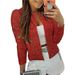 Women's round neck long-sleeved solid color cardigan casual versatile sequined jacket_desvips.com