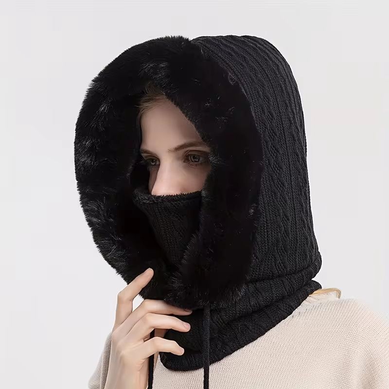 Winter Fur Cap Mask Set Balaclava Ski Windproof Hat Plush Knitted Hat Hooded Neck Cold-proof Warmer Outdoor Hike Cyclin_desvips.com