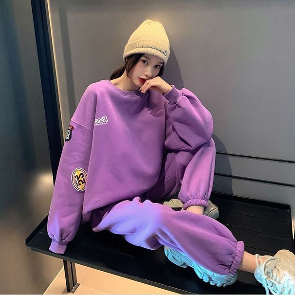 Spring And Autumn Winter 2025 New Women's Wind Internet Red Loose Hoodie Haren Pants Sports Two Piece Set_desvips.com