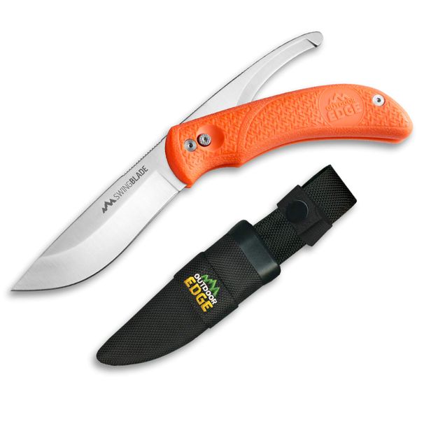 Outdoor Edge Swingblaze Double Blade Hunting Knife With Rotating Skinning And Gutting Blades, Nylon Sheath, Blaze Orange, SZ-20N_desvips.com