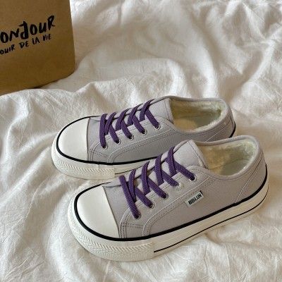 Mango Head Plush Elastic Belt Canvas For 2022 Autumn/Winter INS Versatile One Step, Two Cotton Warm Women's Shoes_desvips.com
