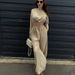 Women's clothing fashion solid color lace short long-sleeved top wide-leg pants two-piece set_desvips.com