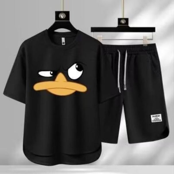 Men's Clothing 2024 Waffle Casual Summer Suit Men's Loose Teen Short sleeved T shirt Shorts Handsome Two piece Suit_desvips.com