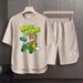 Men's Clothing 2024 Waffle Casual Summer Suit Men's Loose Teen Short sleeved T shirt Shorts Handsome Two piece Suit_desvips.com