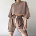 Women's casual suits for women half-sleeved round neck loose short-sleeved drawstring shorts two-piece suit_desvips.com