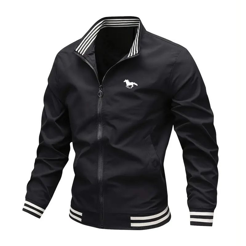 Men's Slim Fit Zip-up Striped Ribbed Collar/Cuffs, Lightweight Casual Bomber Jacket For Men, Stylish Versatile Outerwear_desvips.com