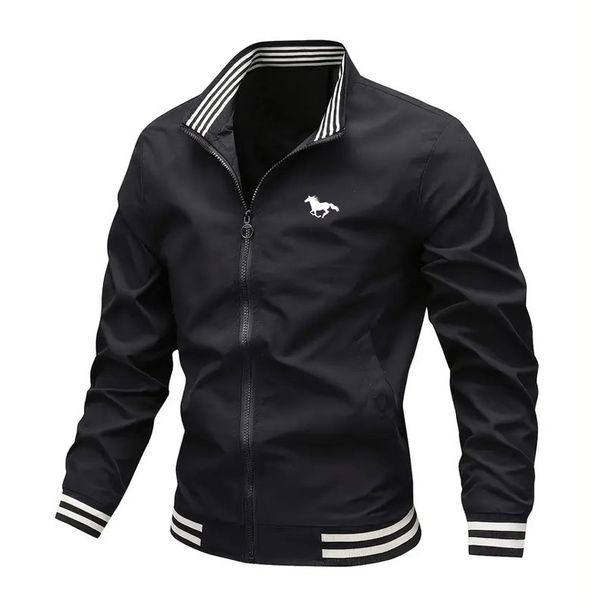 Men's Slim Fit Zip-up Striped Ribbed Collar/Cuffs, Lightweight Casual Bomber Jacket For Men, Stylish Versatile Outerwear_desvips.com