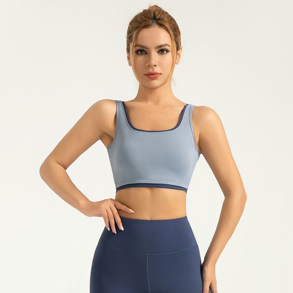 High Elastic Color Matching Rimmed Sports Vest, No-wear Bra, Double Breasts, Shockproof Yoga Vest._desvips.com