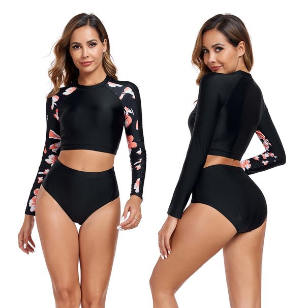 Women's Color Block Rash Guard Swimsuit Set - UPF 50+ Surfing Top & High Waist Swim Bottoms Slim Fit & Quick Dry_desvips.com