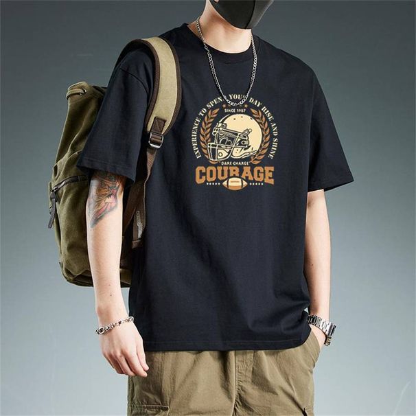 Summer Fashion Top Tee Men's Cotton Round Collar Printing Short Sleeve Loose T-Shirt_desvips.com