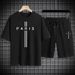 Summer Cotton Cross Print Short Sleeve + Shorts Loose Fit Sports Breathable Two-Piece Set Men's Clothing_desvips.com