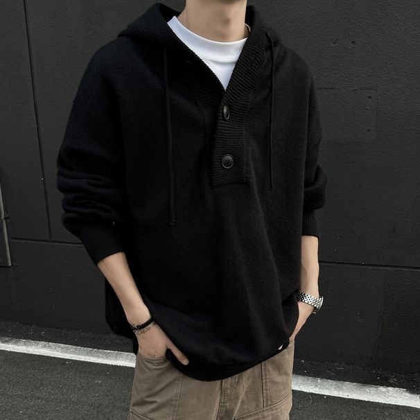 American Vintage Gray Hooded Knit Sweater Men's Fall And Winter Lazy Style Loose And Versatile Casual Top Jacket_desvips.com