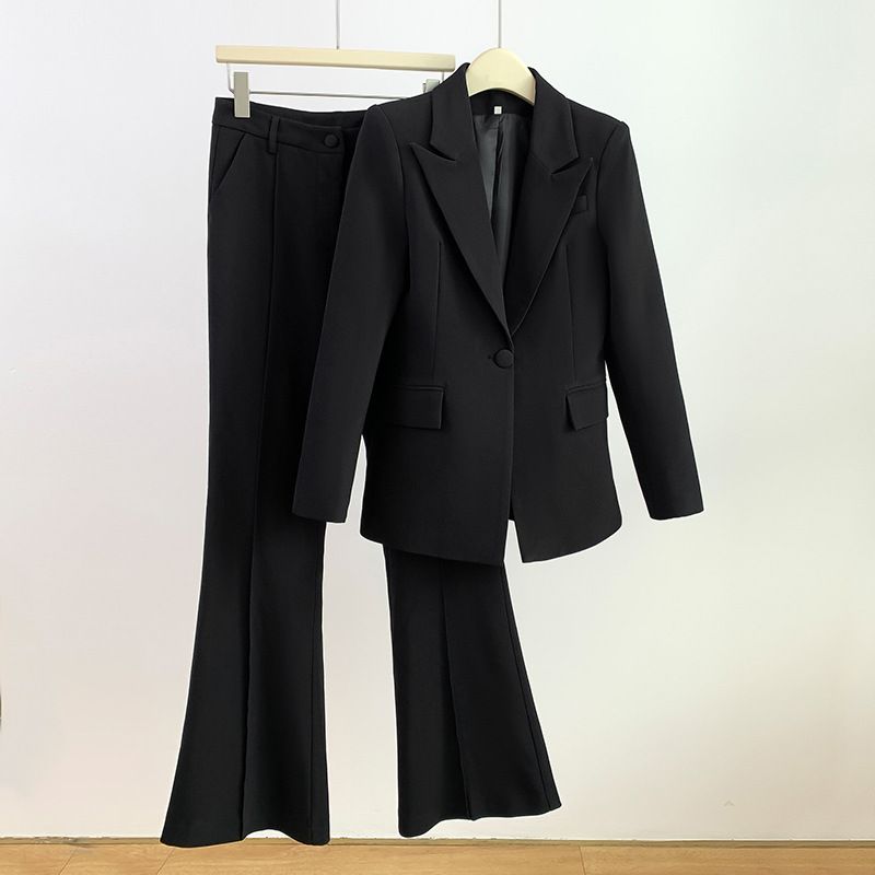 Women's clothing Suit Pants Irregular Lapel Simple Black Red Jacket + Pants_desvips.com