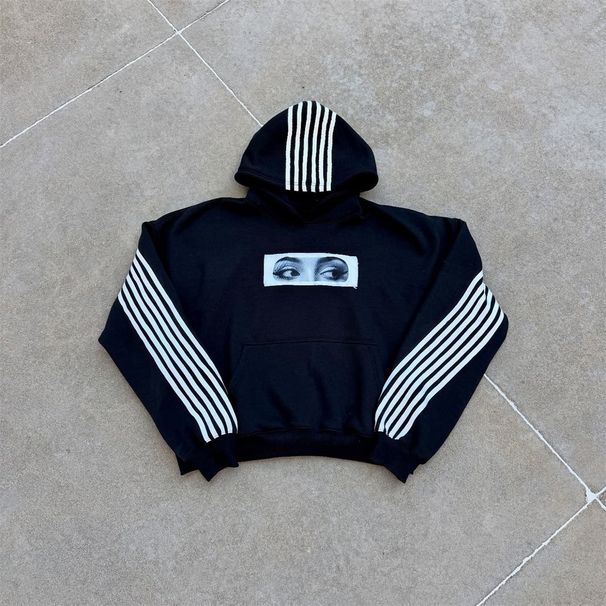 2026 European-USA Style Hip-Hop Y2K Black/White Hoodies Outerwear Women/Men Cartoon Print Striped Long Sleeve Casual Loose Hooded Sweatshirts_desvips.com