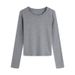 Straight Shoulder Crew Neck Slim Long-sleeved T-shirt Women's 2025 Autumn New Pinched Waist Short Slimming Women's Top Base Shirt_desvips.com