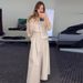 Women's Clothing solid color mesh splicing jacket casual wide leg trousers suit for women_desvips.com