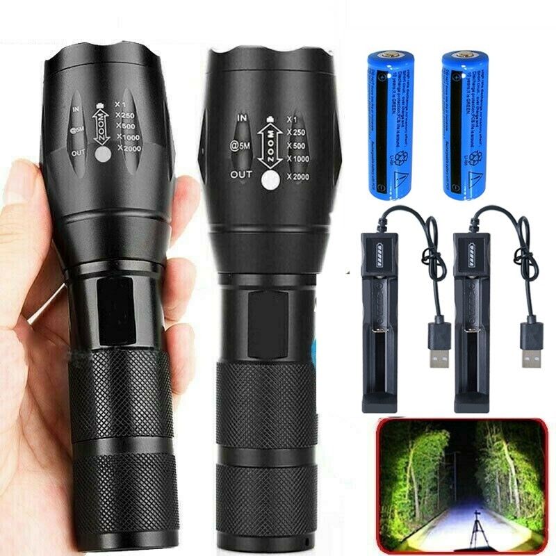 2 Stück Extrem Hell Leistungsstark 5-Modi Zoombare Aufladbar Handgerät Taschenlampe Licht Zuhause, Im Freien, Camping Taktische Fackel Lampen_desvips.com