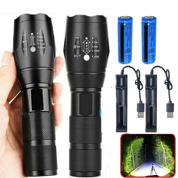 2 Stück Extrem Hell Leistungsstark 5-Modi Zoombare Aufladbar Handgerät Taschenlampe Licht Zuhause, Im Freien, Camping Taktische Fackel Lampen_desvips.com