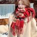 2025 Plaid Red For Women Winter Korean Style Atmosphere Versatile Warm Neck Scarf Christmas New Year Shawl_desvips.com